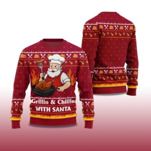 Alternative view of 2025 Grillin and Chillin With Santa Ugly Christmas Sweater