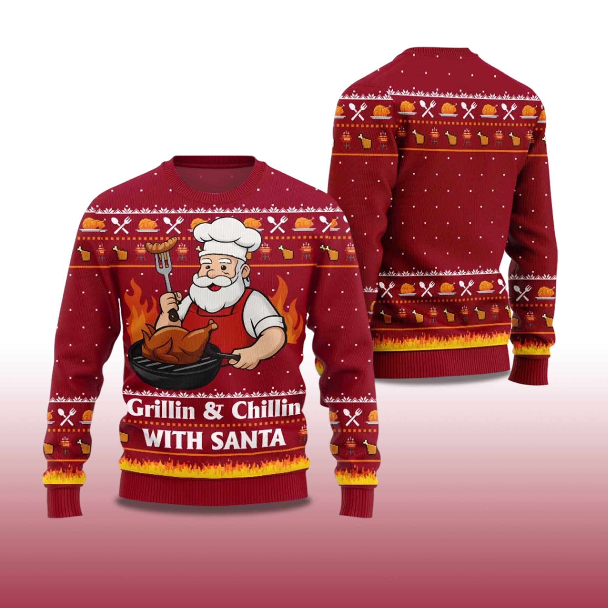 Alternative view of 2025 Grillin and Chillin With Santa Ugly Christmas Sweater