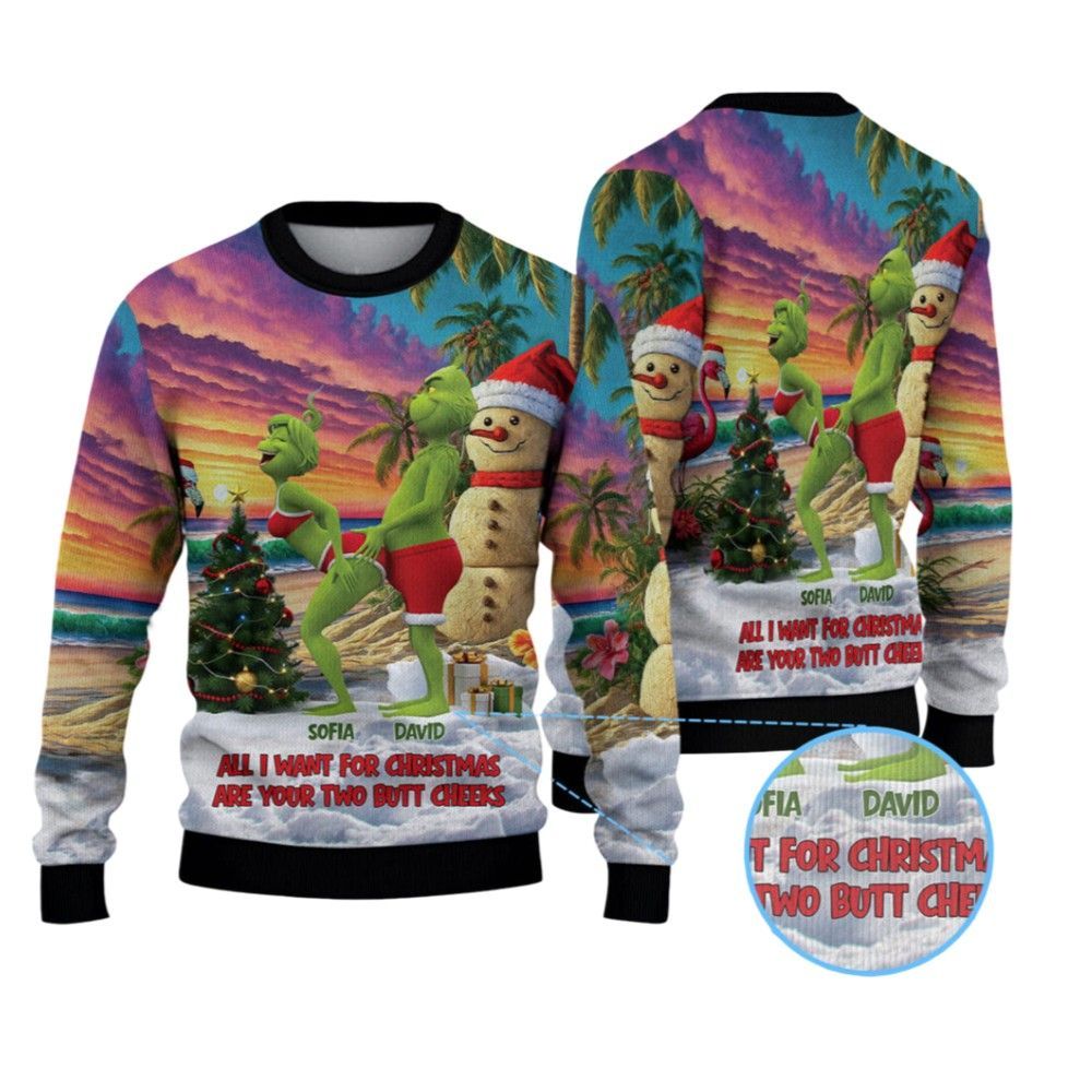 Alternative view of 2025 Grnch All I Want For Christmas Are Your Two Butt Cheeks Ugly Sweater - Grishko.com