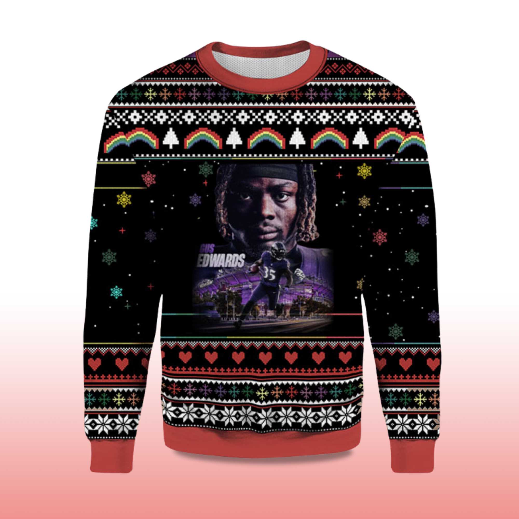Alternative view of 2025 Gus Edwards Baltimore Ravens Ugly Christmas Sweater