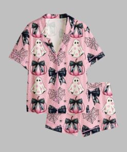 2025 Halloween Cute Ghosts Pumpkins Spiderwebs Bows Pajamas Set