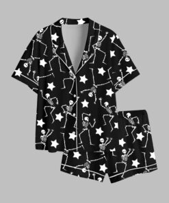 2025 Halloween Dancing Skeleton Party Spooky Season Fall Pajamas Set