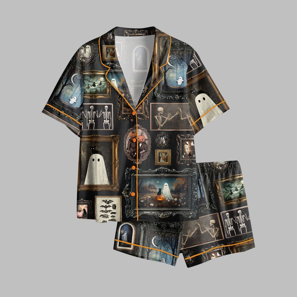 2025 Halloween Ghost Evil Pumpkin Bat Cat Skull Pajamas Set