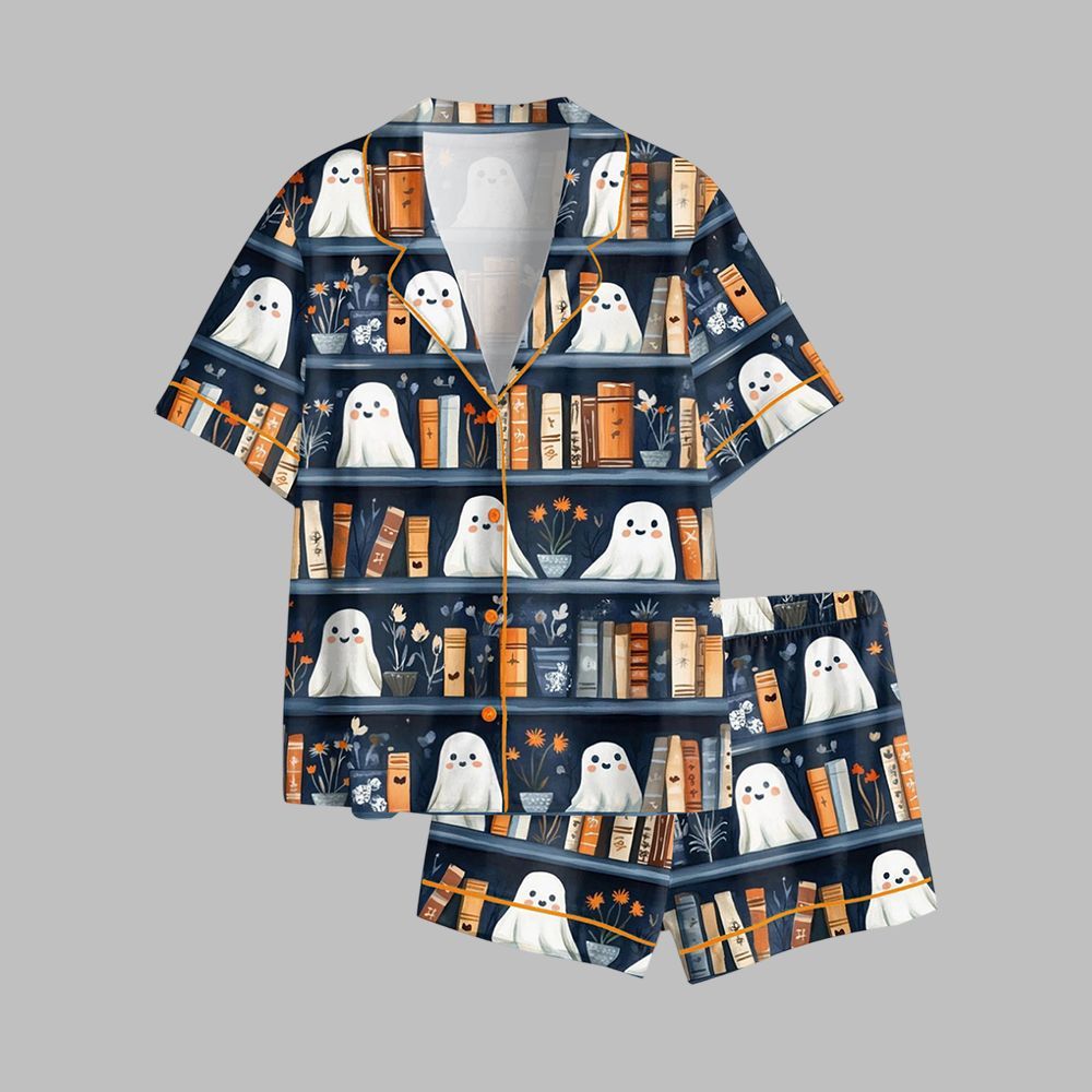 2025 Halloween Ghost Reading Books Bookish Pajamas Set
