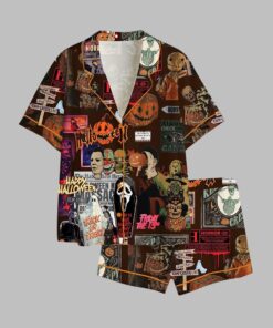 2025 Halloween Horror Movie Enjoyer Thriller Ghost Pumpkin Pajamas Set
