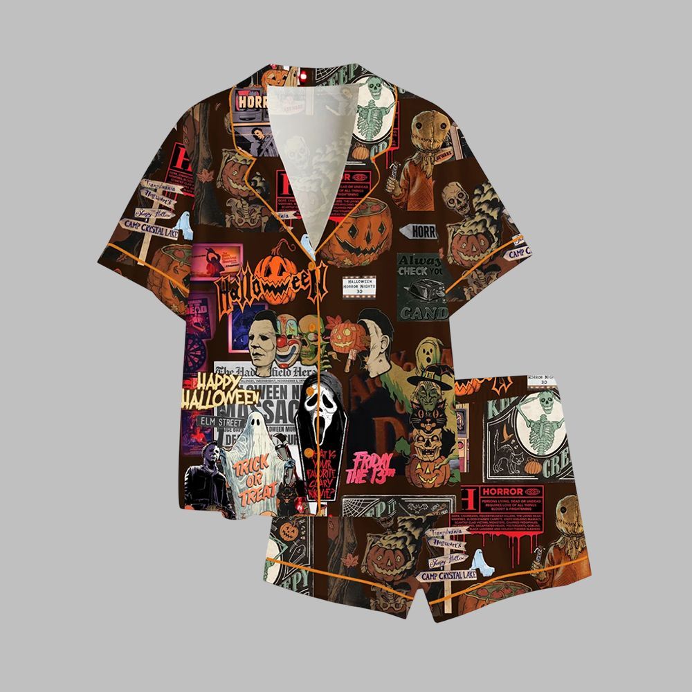 2025 Halloween Horror Movie Enjoyer Thriller Ghost Pumpkin Pajamas Set