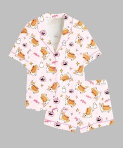 2025 Halloween Hotdog Corgi Pink Pajamas Set