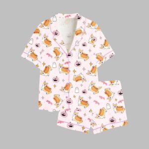 2025 Halloween Hotdog Corgi Pink Pajamas Set