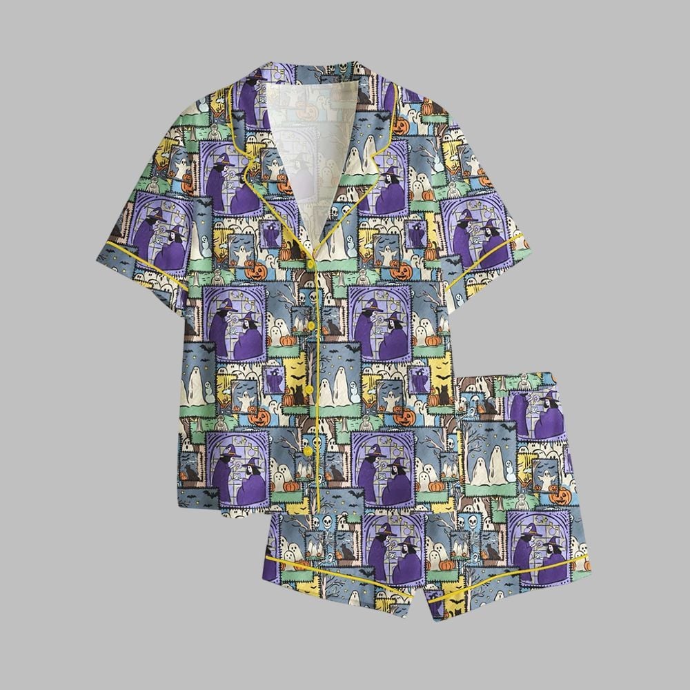 2025 Halloween Patchwork Spooky Season Halloween Ghost Pajamas Set