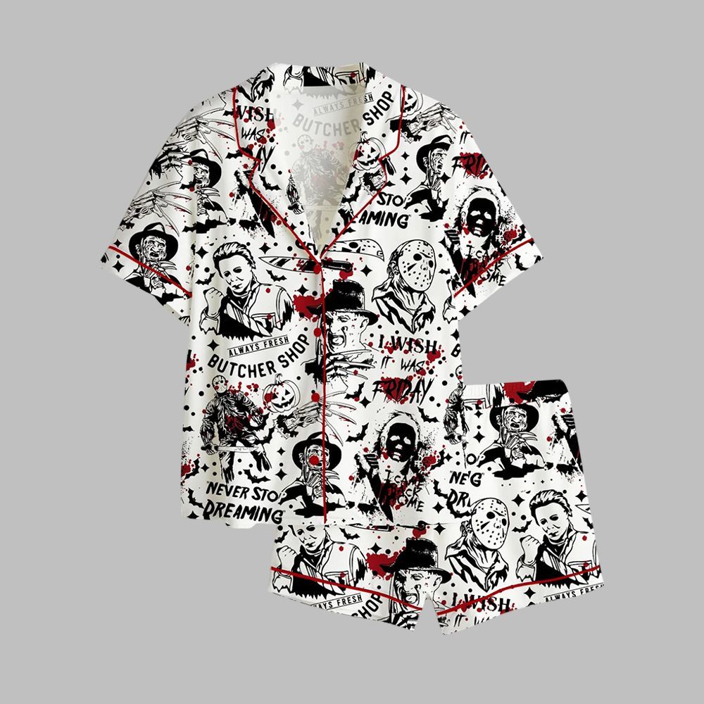 2025 Halloween Retro Halloween Horror Movie Pajamas Set