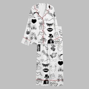 Alternative view of 2025 Halloween Til Death Do We Party Tattoos Skeleton Wedding Tattoo Bridal Pajamas Set