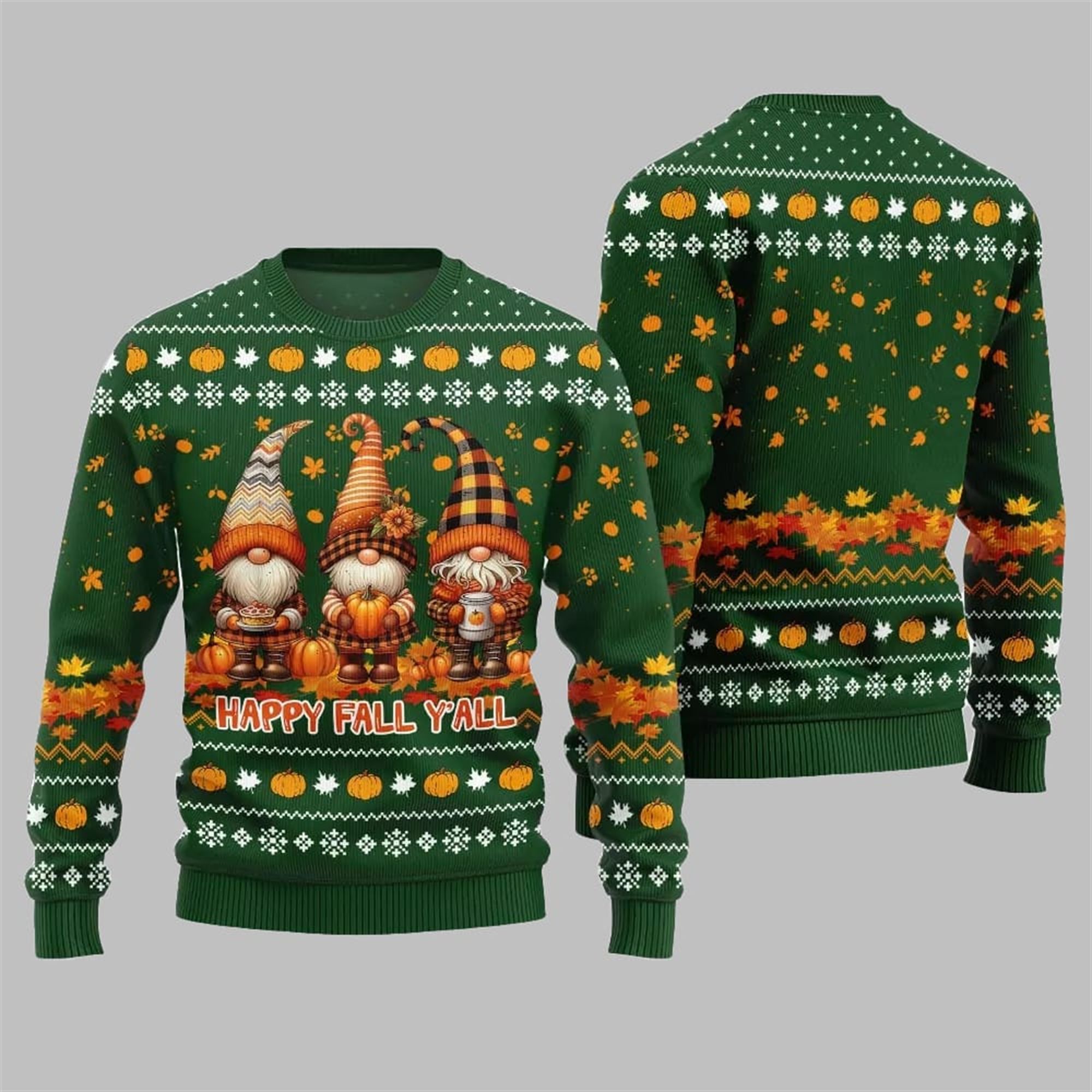 Alternative view of 2025 Happy Fall Y'all Gnome Ugly Thanksgiving Sweater - Grishko.com