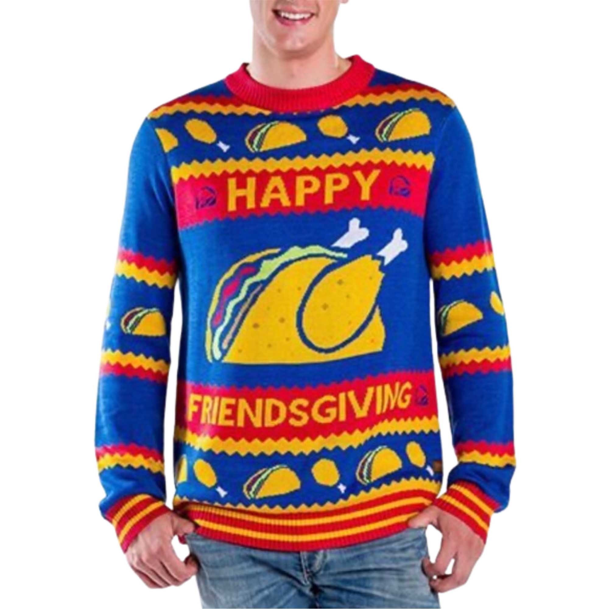 2025 Happy Friendsgiving Taco Chicken Ugly Christmas Sweater