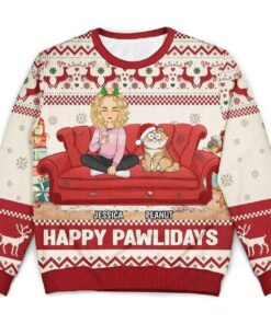 2025 Happy Pawlidays Cartoon Girl Personalized Ugly Christmas Sweater