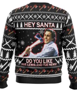 Alternative view of 2025 Hey Santa Do You Like Hue Lewis and Tue News American Psycho Ugly Christmas Sweater