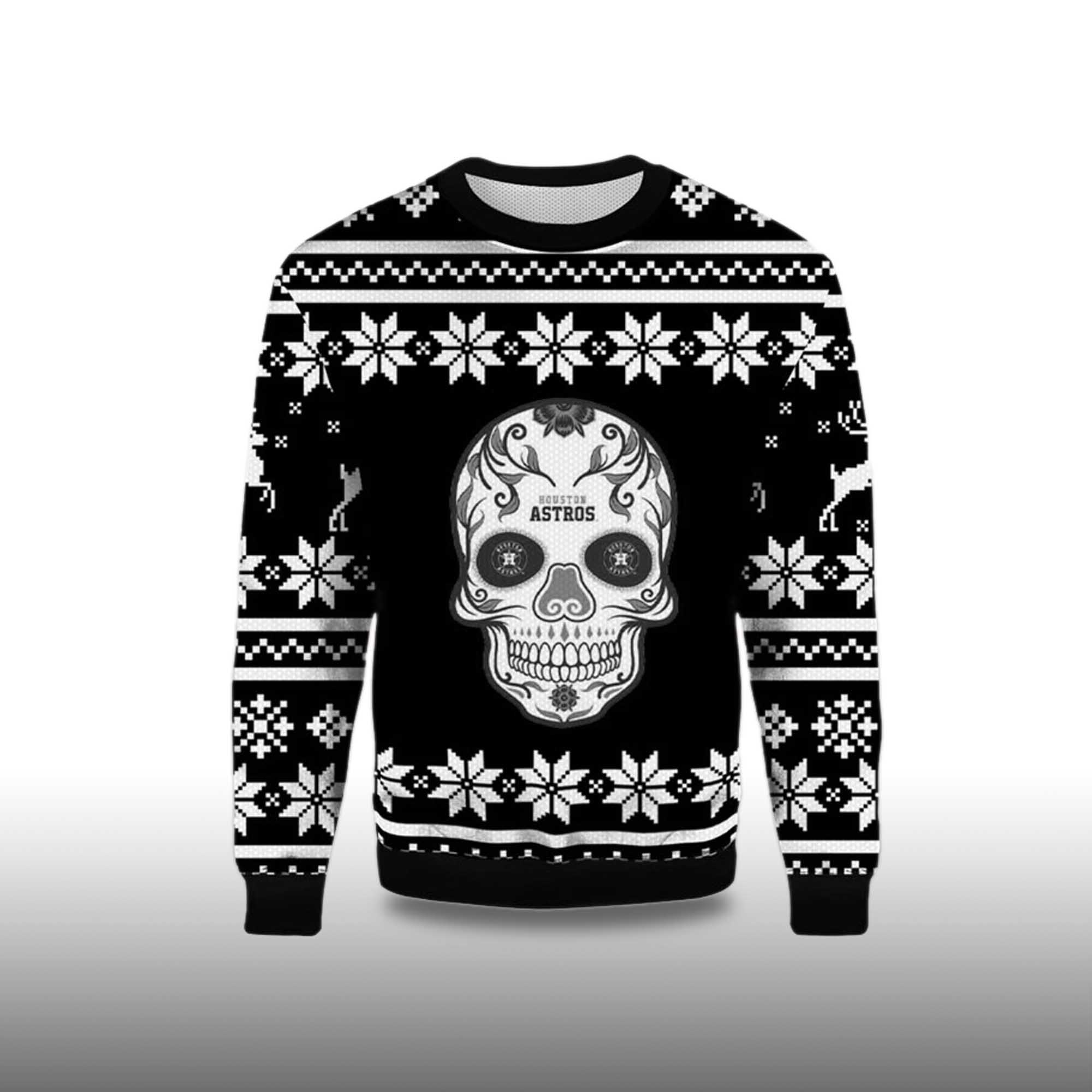 Alternative view of 2025 Houston Astros Skull Outdoor Logo Ugly Christmas Sweater