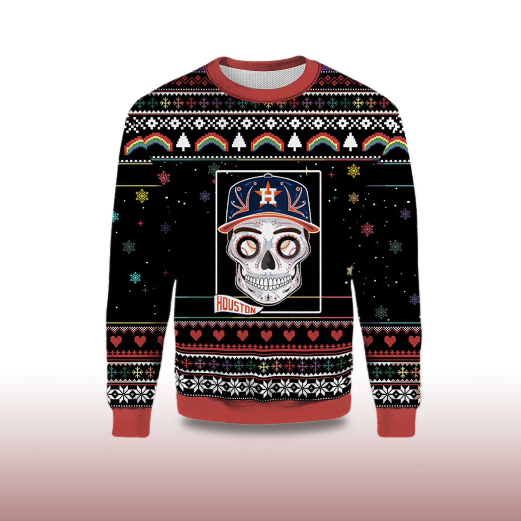 Alternative view of 2025 Houston Astros Sugar Skull Ugly Christmas Sweater