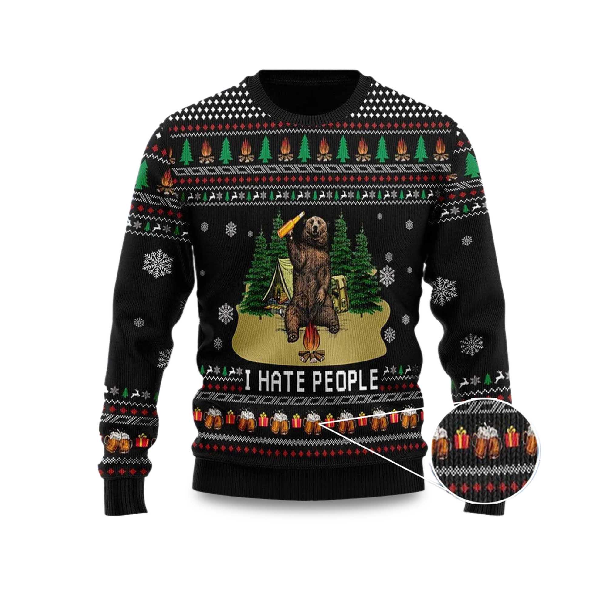 2025 I Hate People Bear Drinking Beer Ugly Christmas Sweater