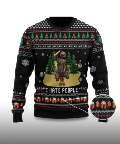 Alternative view of 2025 I Hate People Bear Drinking Beer Ugly Christmas Sweater