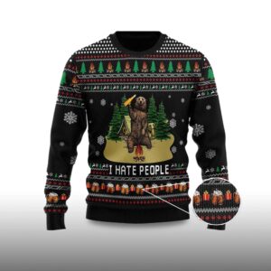 Alternative view of 2025 I Hate People Bear Drinking Beer Ugly Christmas Sweater