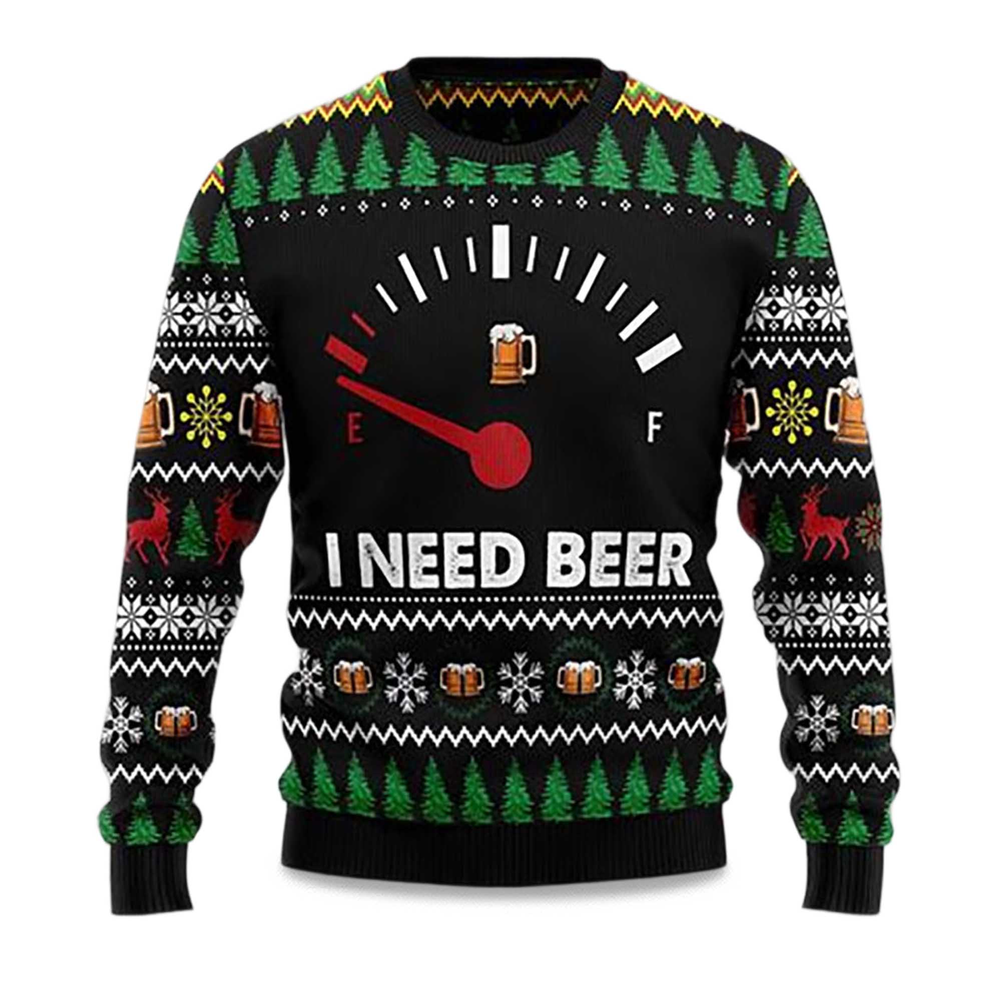 2025 I Need Beer Ugly Christmas Sweater