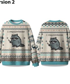 Alternative view of 2025 I Require Books Raccoon Ugly Christmas Sweater