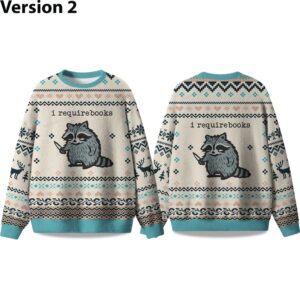 Alternative view of 2025 I Require Books Raccoon Ugly Christmas Sweater