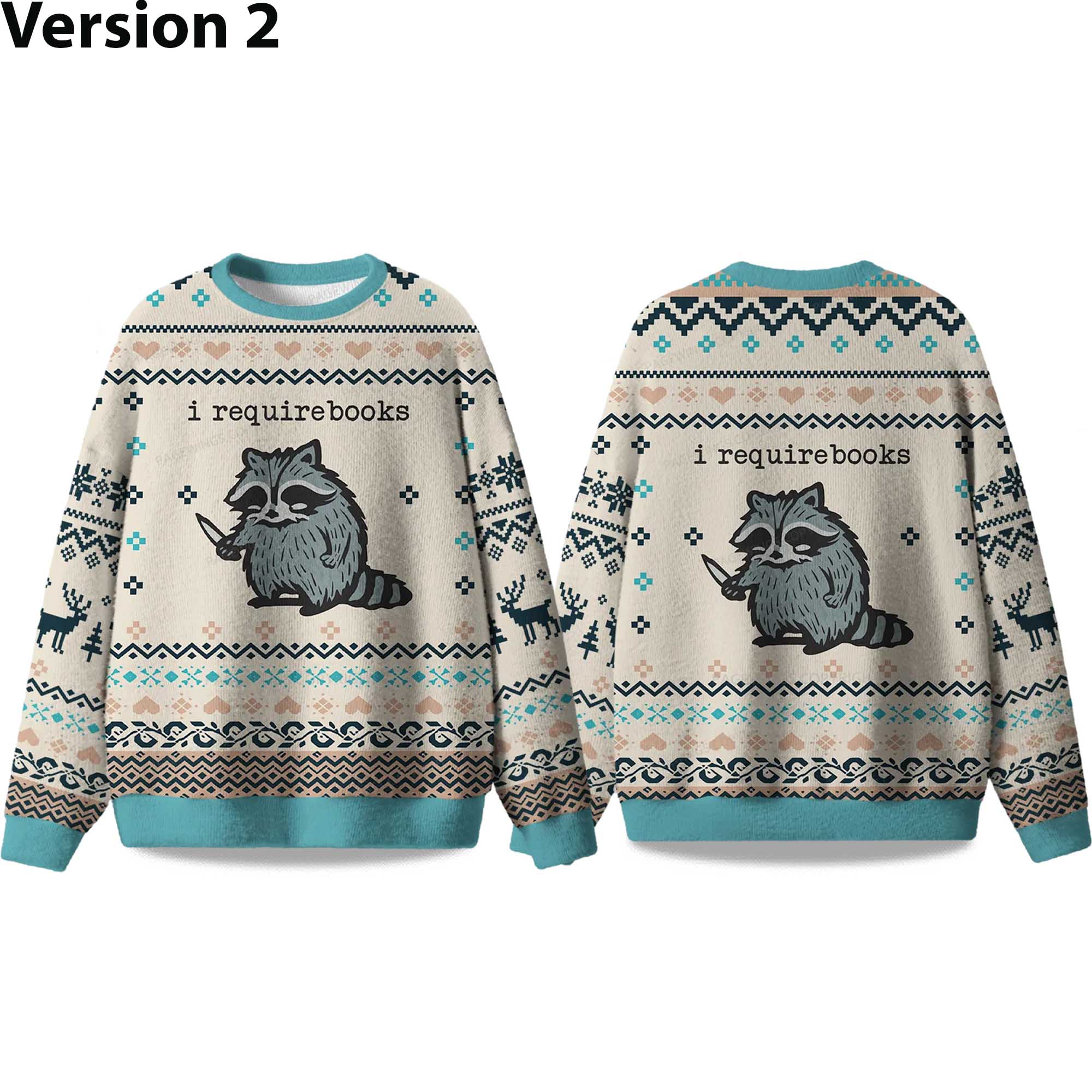 Alternative view of 2025 I Require Books Raccoon Ugly Christmas Sweater