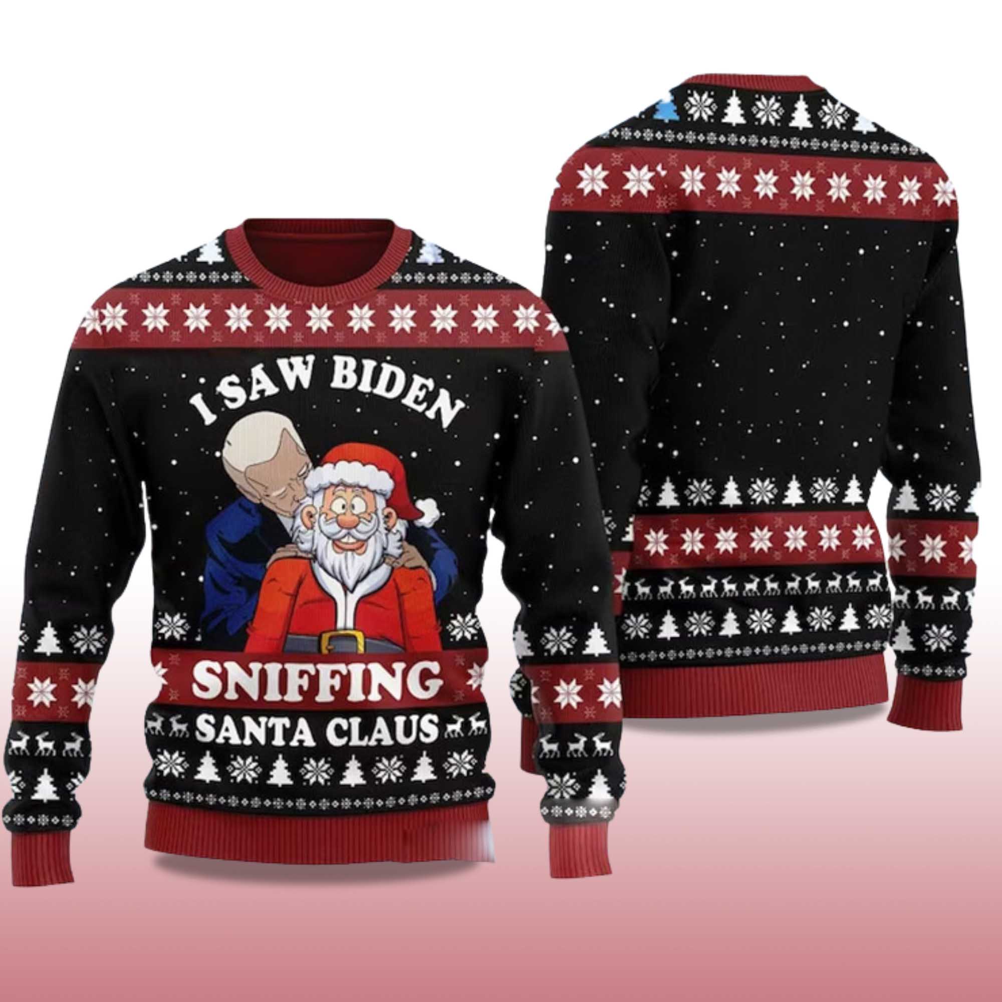 Alternative view of 2025 I Saw Biden Sniffing Santa Claus Ugly Christmas Sweater