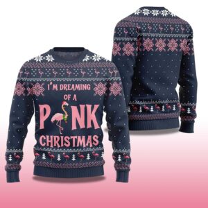 Alternative view of 2025 I'm Dreaming Of Pink Christmas Flamingo Ugly Christmas Sweater
