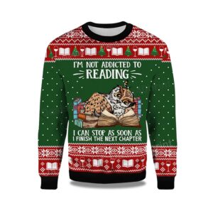 2025 I'm Not Addicted To Reading Owl Ugly Christmas Sweater