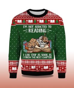 Alternative view of 2025 I'm Not Addicted To Reading Owl Ugly Christmas Sweater
