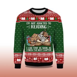 Alternative view of 2025 I'm Not Addicted To Reading Owl Ugly Christmas Sweater
