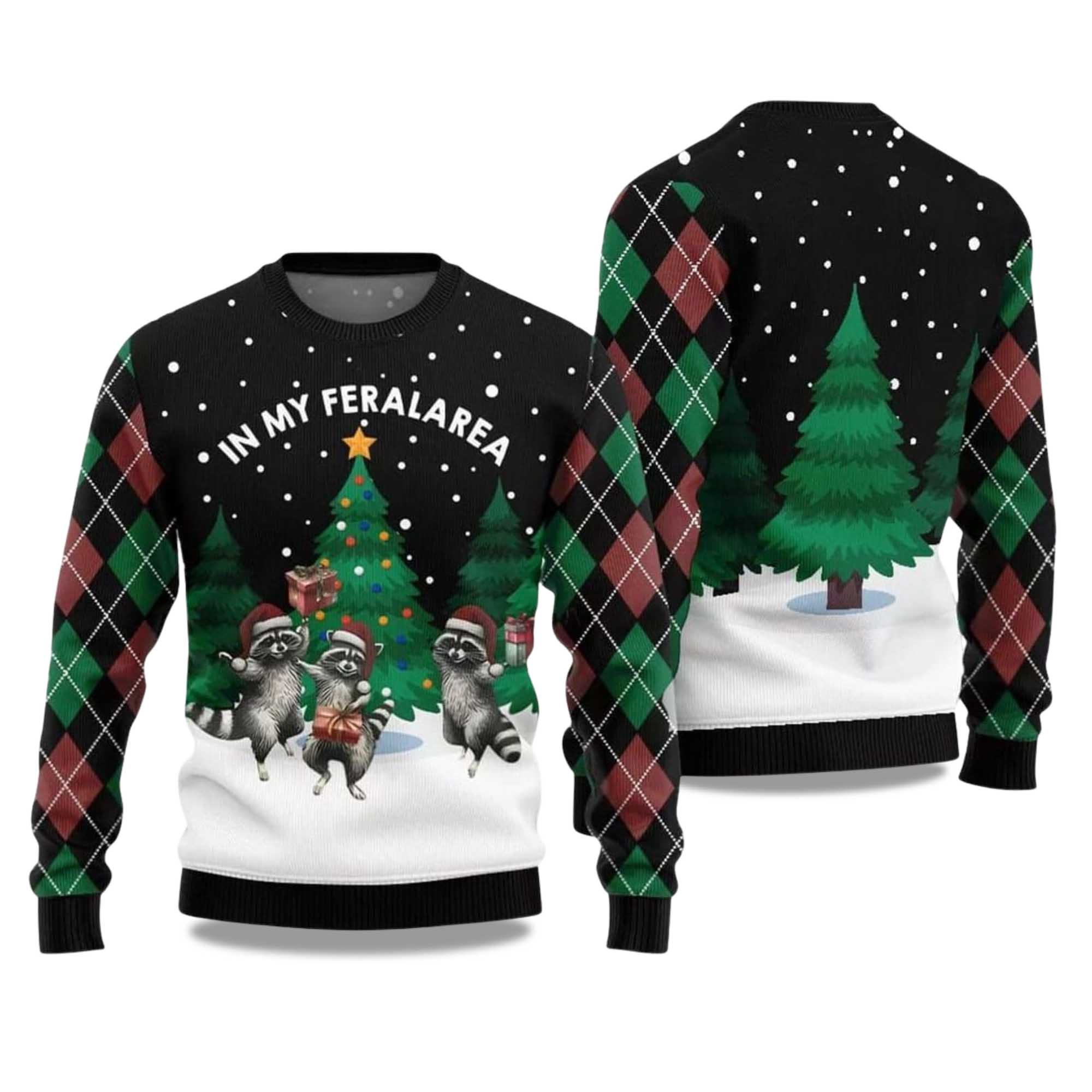 2025 In My FeralArea Raccoon Christmas Ugly Sweater