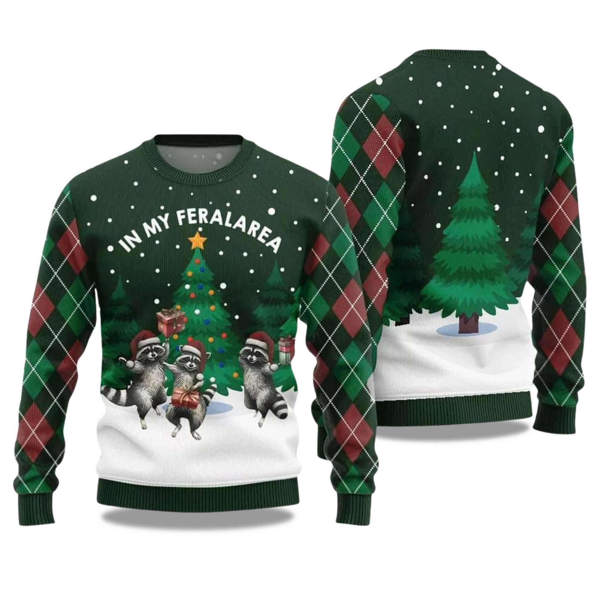 2025 In My FeralArea Raccoon Christmas Ugly Sweater - Image 4