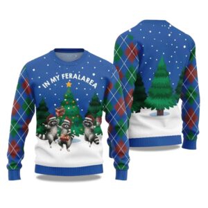 Alternative view of 2025 In My FeralArea Raccoon Christmas Ugly Sweater