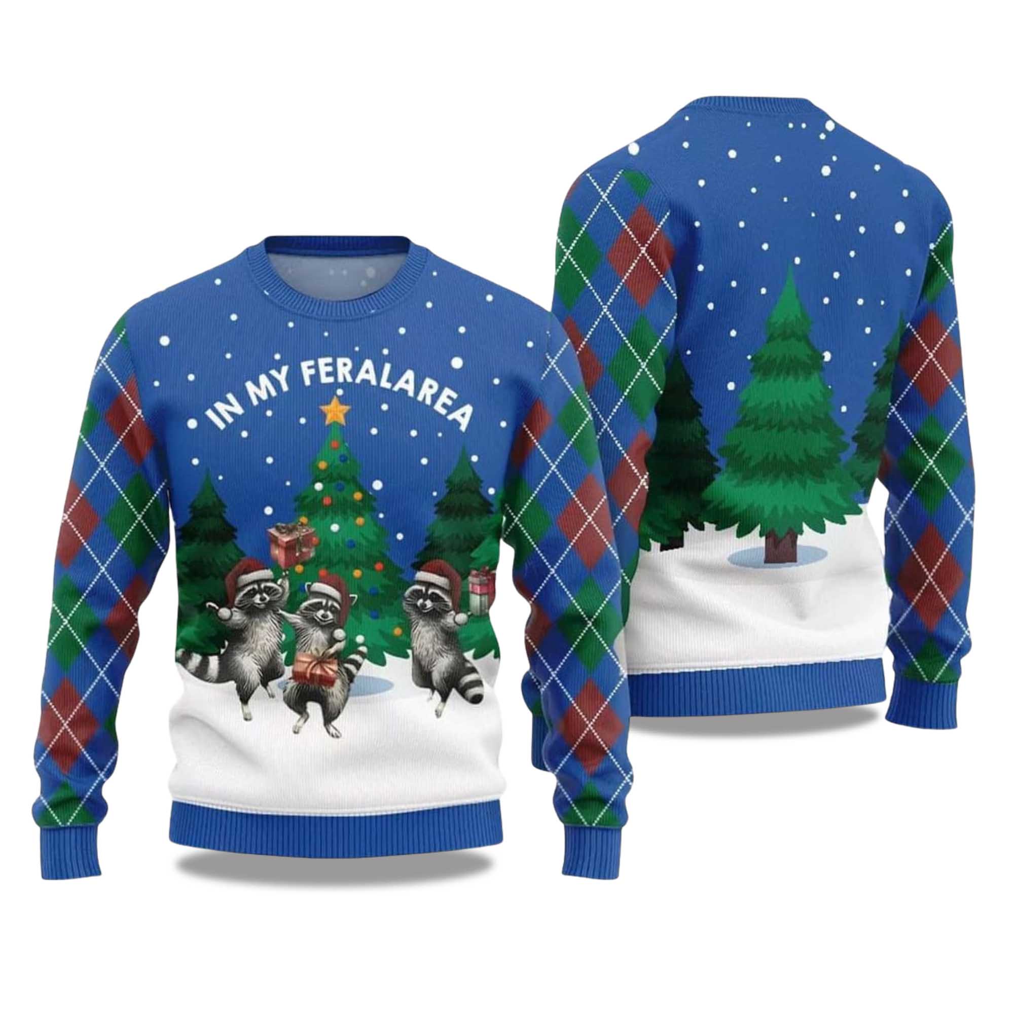 Alternative view of 2025 In My FeralArea Raccoon Christmas Ugly Sweater