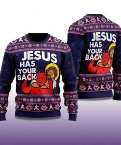 Alternative view of 2025 Jesus Has Your Back Ugly Christmas Sweater