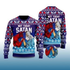 Alternative view of 2025 Jesus Not Today Satan Ugly Christmas Sweater