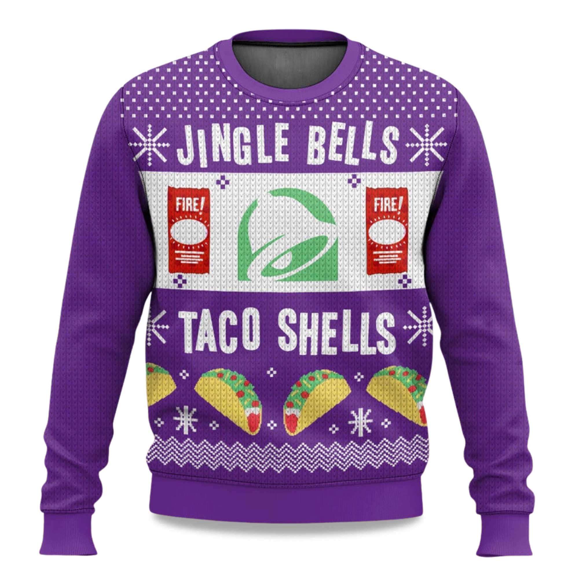 2025 Jingle Bells Taco Shells Fire Ugly Christmas Sweater
