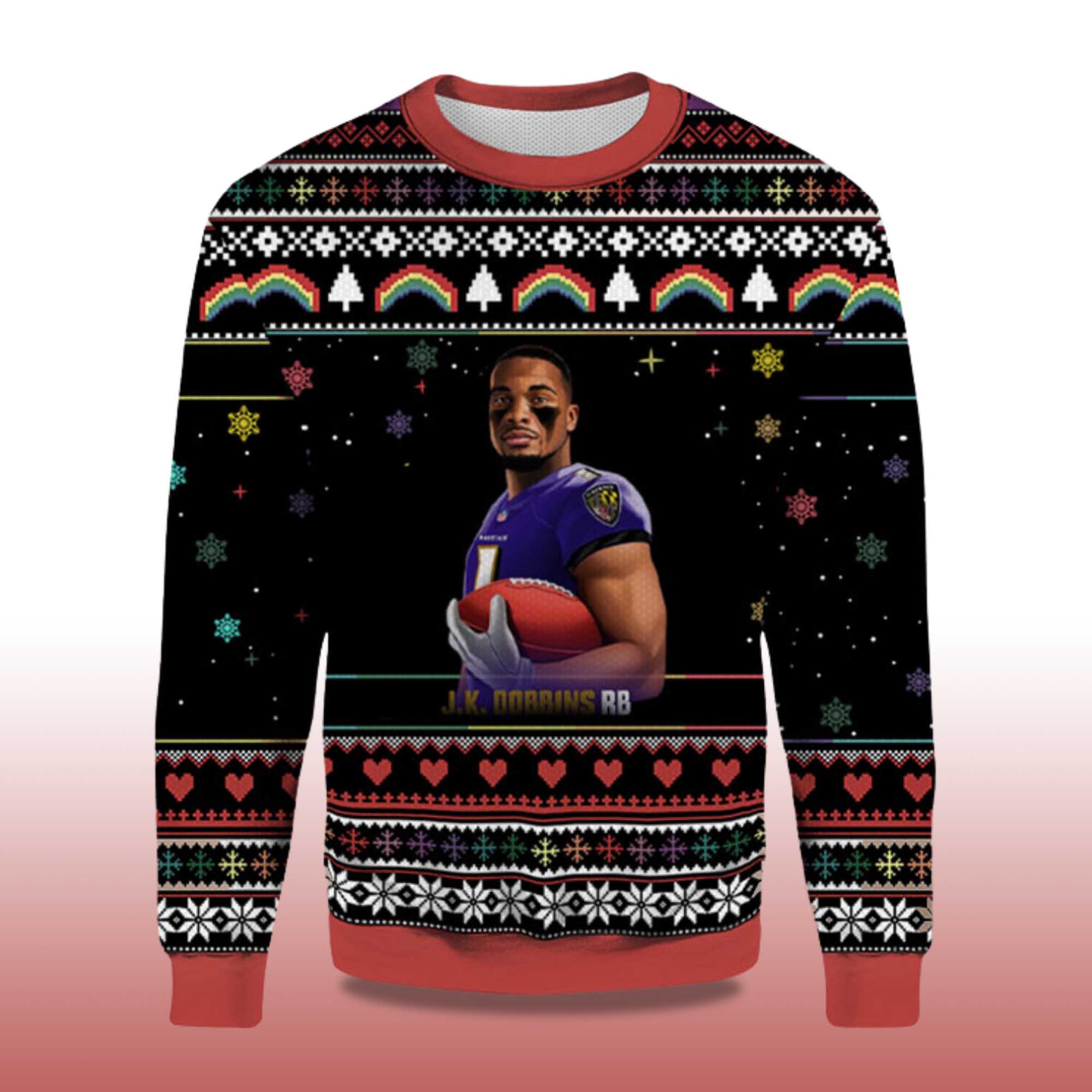 Alternative view of 2025 J.K. Dobbins RB Baltimore Ravens Ugly Sweater