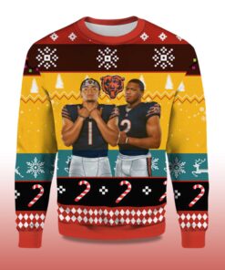 Alternative view of 2025 Justin Fields and Dj Moore Chicago Bears Ugly Sweater