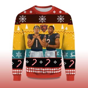 Alternative view of 2025 Justin Fields and Dj Moore Chicago Bears Ugly Sweater