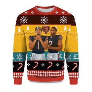 2025 Justin Fields and Dj Moore Chicago Bears Ugly Sweater