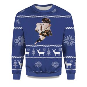 2025 Justin Fields Chicago Bear Down Ugly Christmas Sweater