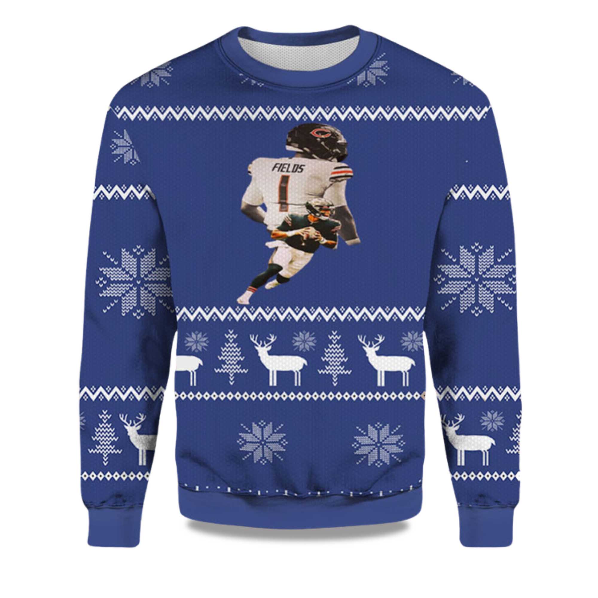 2025 Justin Fields Chicago Bear Down Ugly Christmas Sweater
