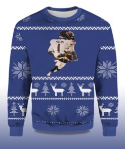 Alternative view of 2025 Justin Fields Chicago Bear Down Ugly Christmas Sweater
