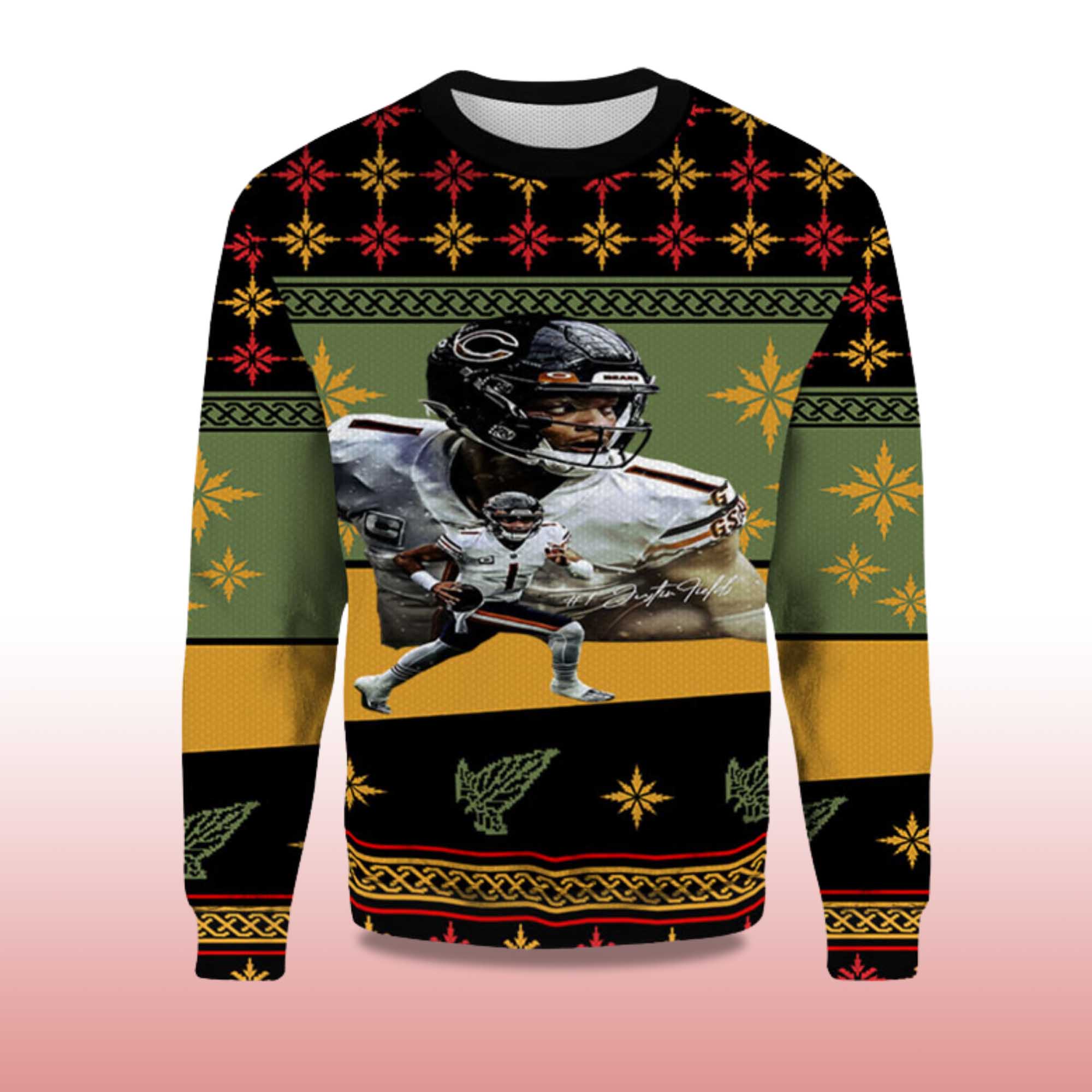 Alternative view of 2025 Justin Fields Chicago Chicago Bears Ugly Sweater