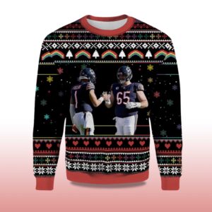 Alternative view of 2025 Justin Fields Cody Whitehair Chicago Bears Ugly Sweater