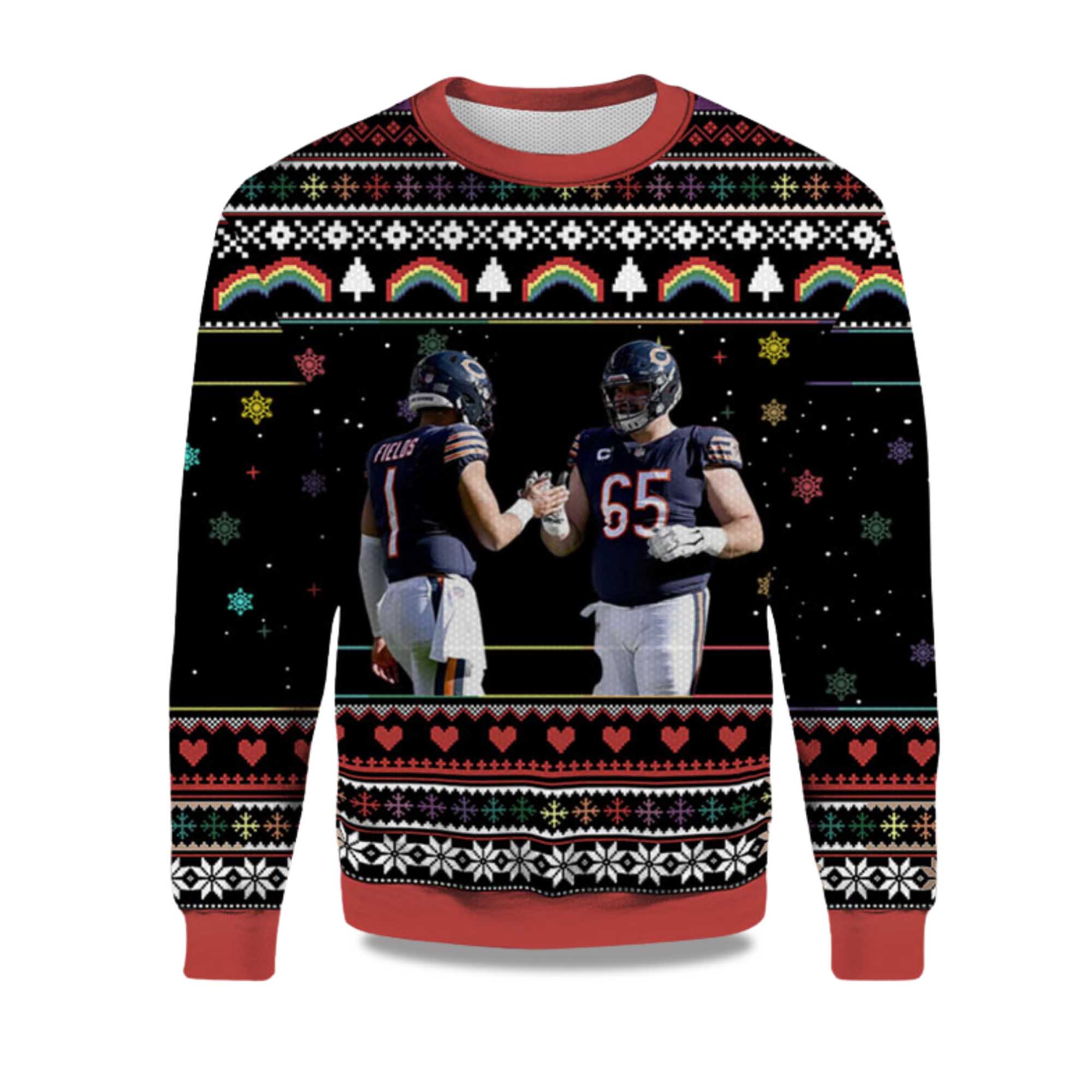 2025 Justin Fields Cody Whitehair Chicago Bears Ugly Sweater